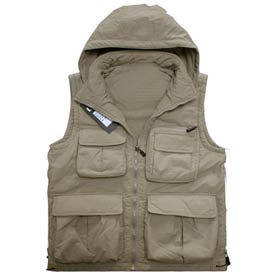 Chaleco de polyester con capucha, color caqui, talla XXL