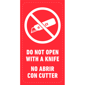 Etiquetas No abrir con cutter x 500 unidades por rollo