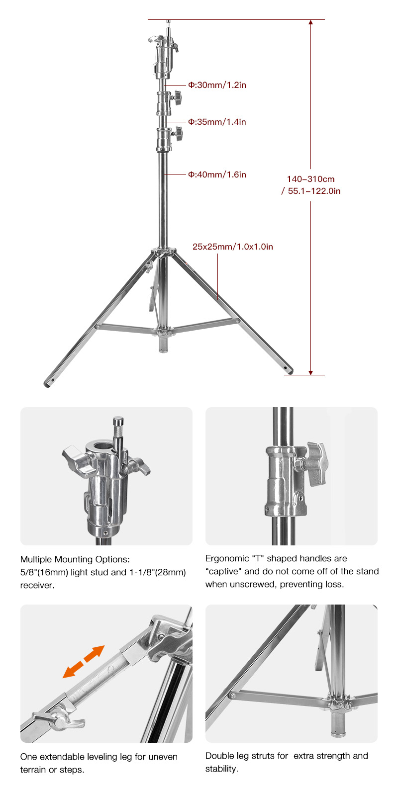 Trípode para foco 9109C PLUS iluminación hasta 15kg a 310 cm Trípode para foco 9109C PLUS iluminación hasta 15kg a 310 cm
