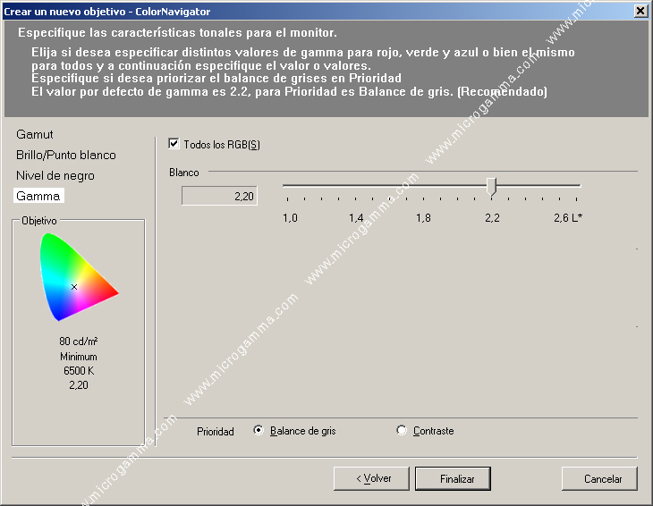 ColorNavigator, menú principal