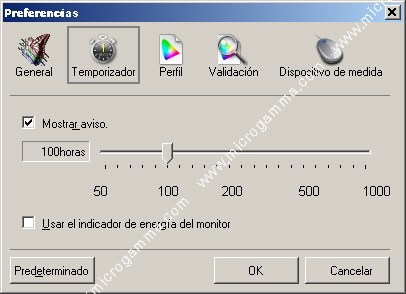 Opciones de ColorNavigator - Temporizador