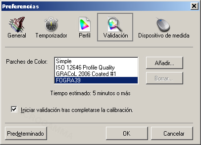 Opciones de ColorNavigator - Validación