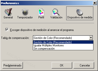 Opciones de ColorNavigator - Dispositivo de Medición